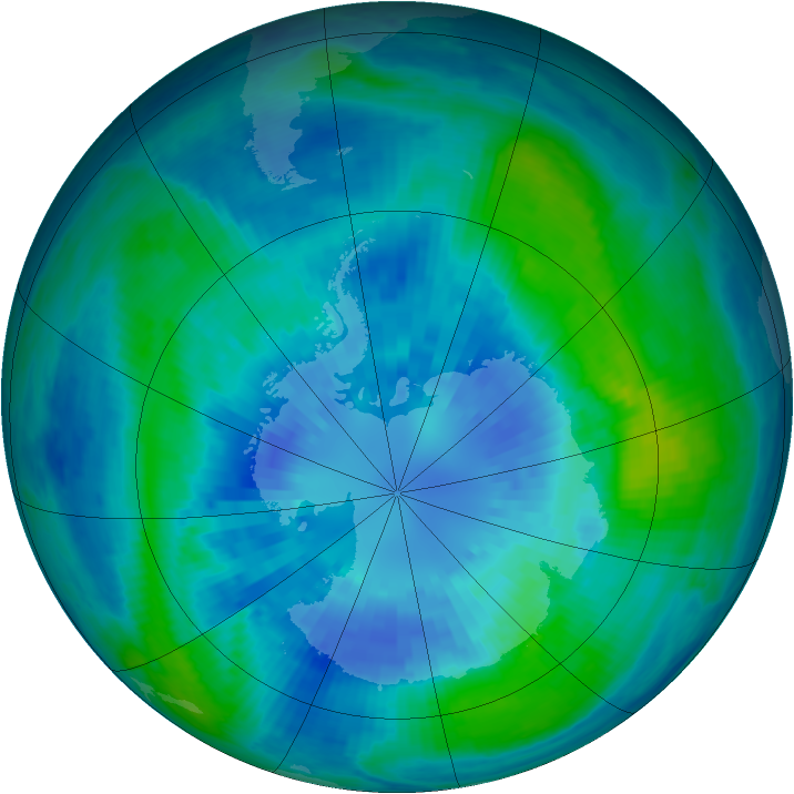 Antarctic ozone map for 31 March 2002